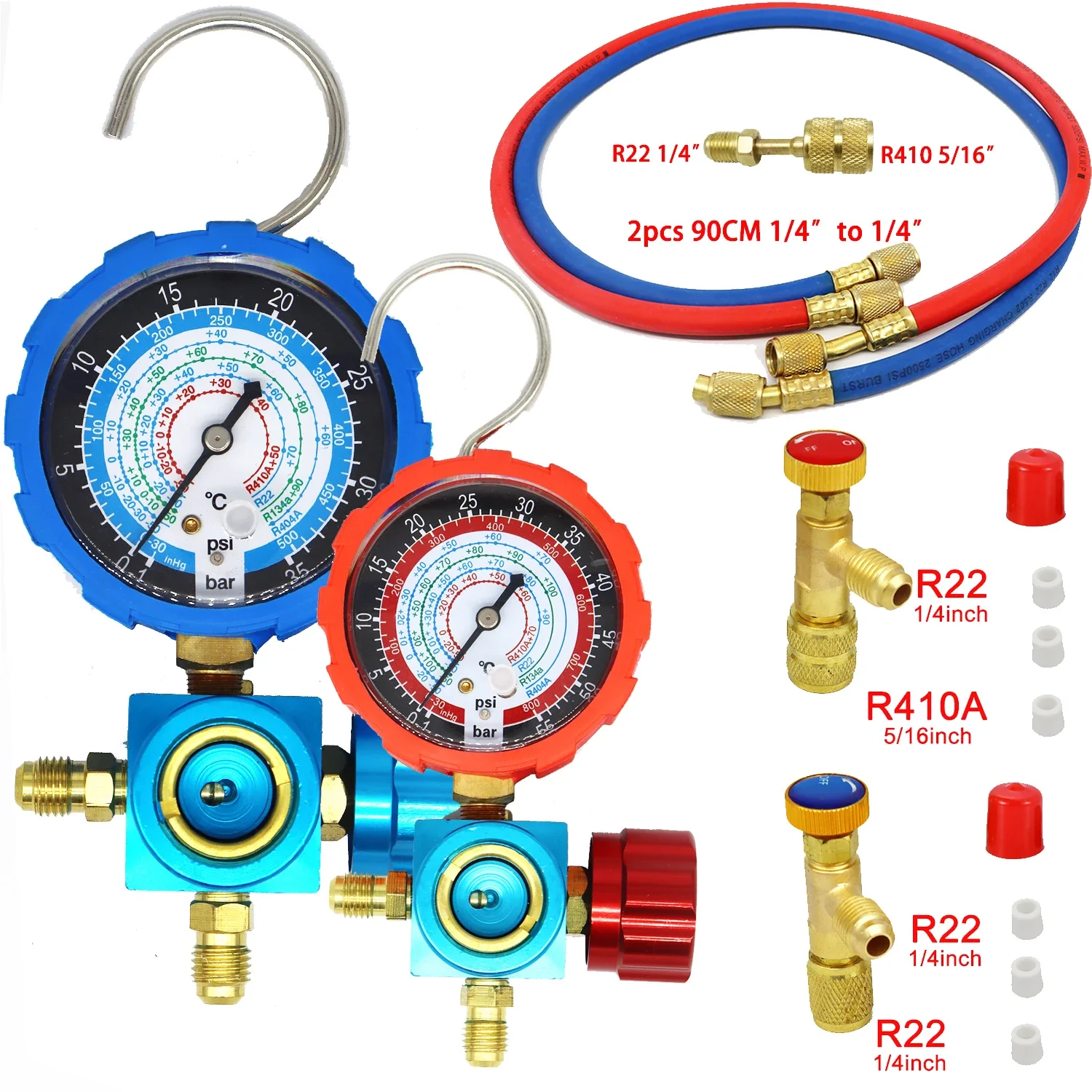 Dla R410A R22 R134a R404A wskaźnik klimatyzacji wskaźnik kolektora czynników chłodniczych wskaźnik manometru zawór 800psi/500psi z lustrem wizualnym