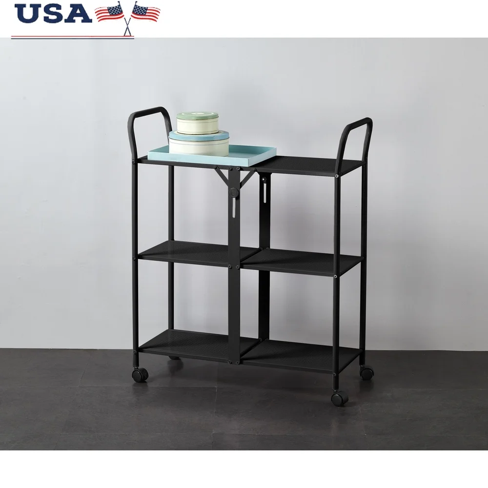 

3-Tier Rolling Storage Cart Black Metal Finish Versatile Mobile Organizer Home Office Kitchen Arts Crafts Indoor Use