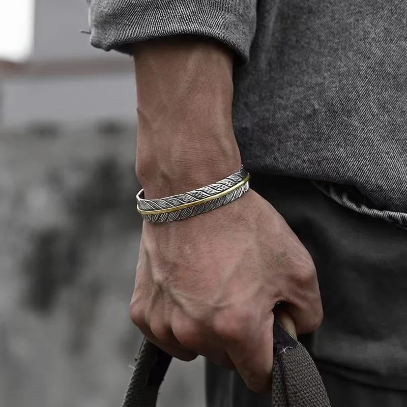 ZAKOL Hiphop Rock Feather Wing Cuff Bracelets For Men Boys Silver Color Metal Wristlet Bracelets Festival Jewelry Gifts