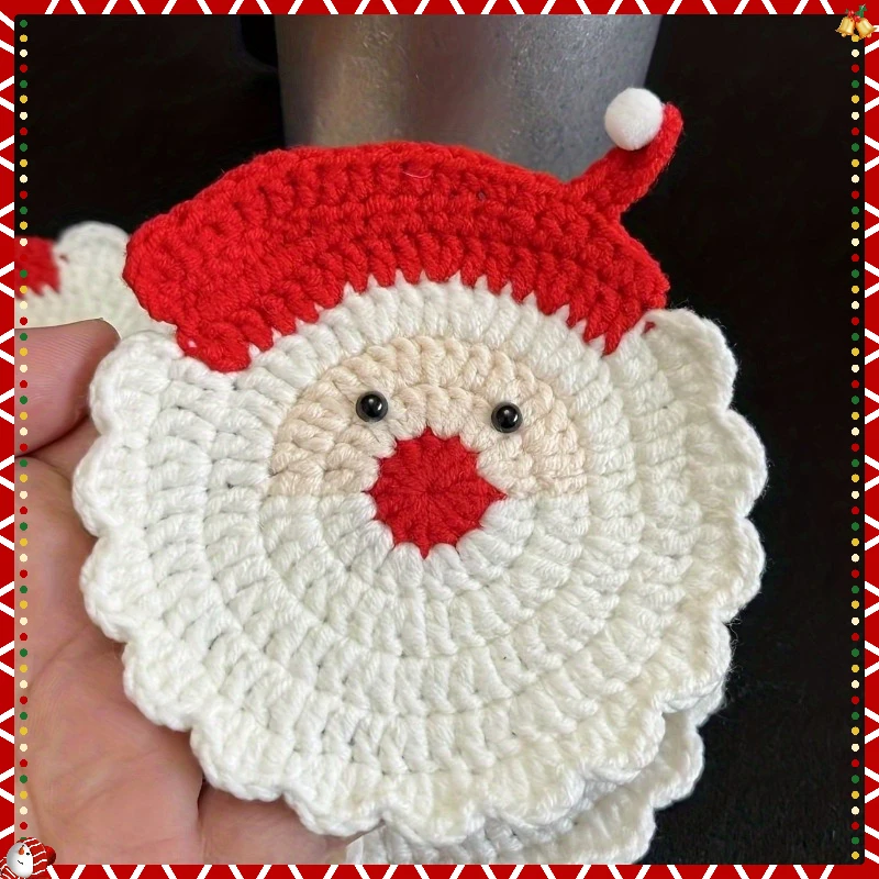 2025 Posavasos navideños hechos a mano de ganchillo, tapetes aislados para tazas para té/café, decoración navideña para el hogar, decoración festiva para el hogar