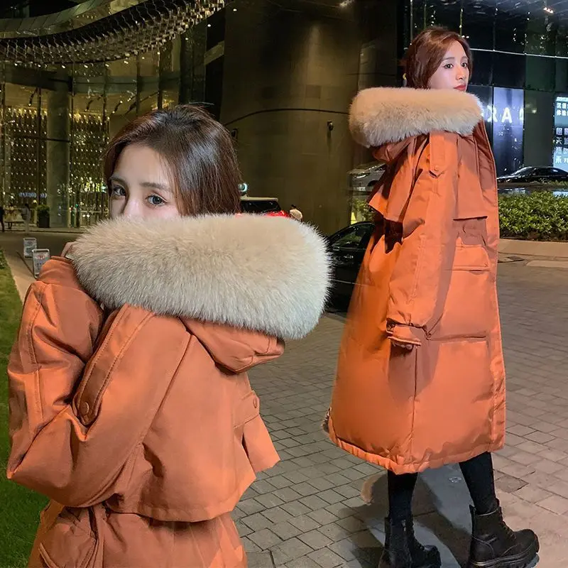 

Long Winter Down Cotton Coat Women Windproof Overcoat Thicken Warm Cotton-Padded Coat Hooded Winter Jacket Puffer Parkas Outwear