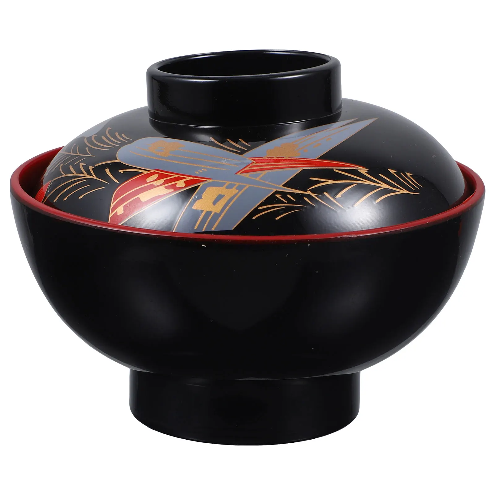 

Flower Japanese Soup Bowls Lidded Decorative Soup Container Double Color Maple Leaf Red Barware