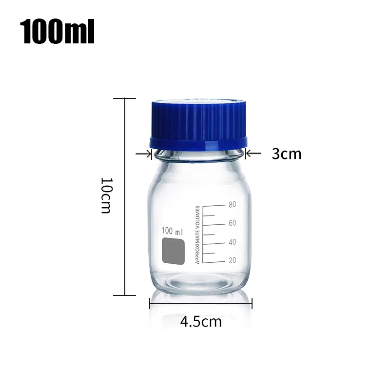 Imagem -02 - Frasco de Reagente de Vidro com Parafuso Azul Transparente Redondo Graduado Médico Laboratório Equipamento Químico 50ml 100ml 250ml