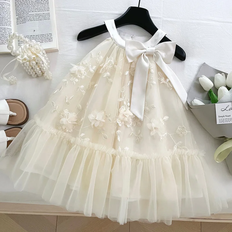

2025Summer New Girls' Mesh Dress Baby Girl Stylish Sleeveless Dress Trendy17166