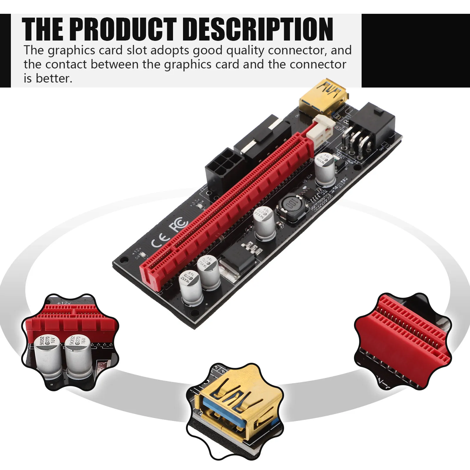 1Set Pci-E 1X to 16X GPU Riser Adapter Supports Max Length Signal Stable Dc-Dc Power Supply Fixed Buckle Design Mining