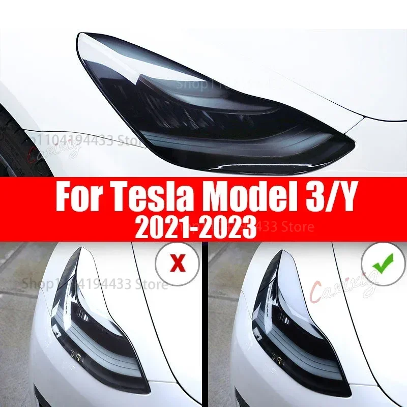 

Front Headlamp Car Styling Sticker Accessories For Tesla Model 3 Y 2021 2022 2023 Headlamps TPU Black Headlights Protector Film