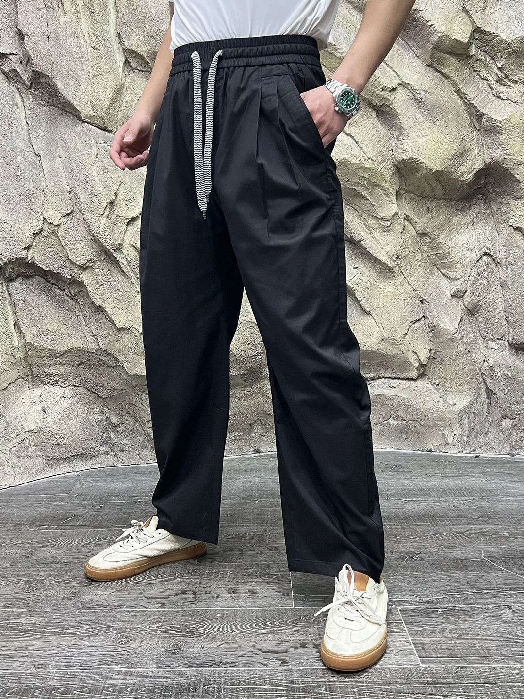  Mixed Flax Elastic Waist Casual Pants for Men Breathable Comfortable Spring Summer Commute Straight Leg Trousers