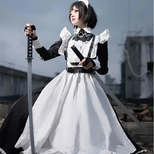 فستان خادمة ياباني لطيف جديد عالي الجودة زي تنكري للخادمة التقليدية مجموعة فستان لوليتا طويل للاستخدام اليومي #3