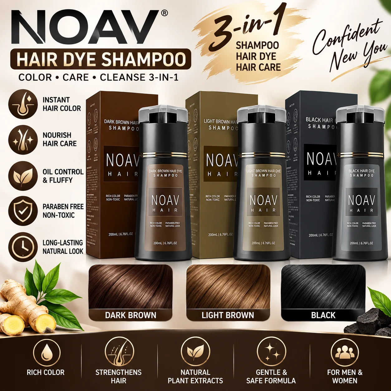 Nova Hair Dyeing Shampoo Hair Fast Dye 3-in-1 Shampoo Men Women Fluffy Oil Control Hair Care Products Nourish Hair Shampoo