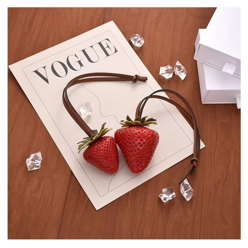 For Car Decoration Cute 3D Strawberry Bag Charm and Keychain New Resin Design M562