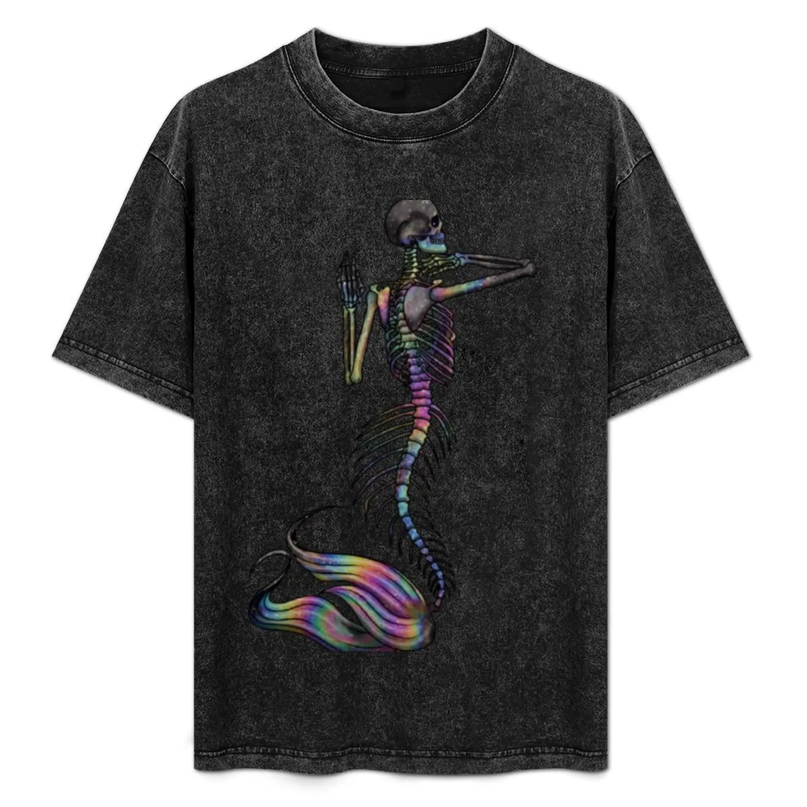 Oil slick Mermaid Skeleton T-Shirt Casual Soft Cotton Short Sleeve Tee