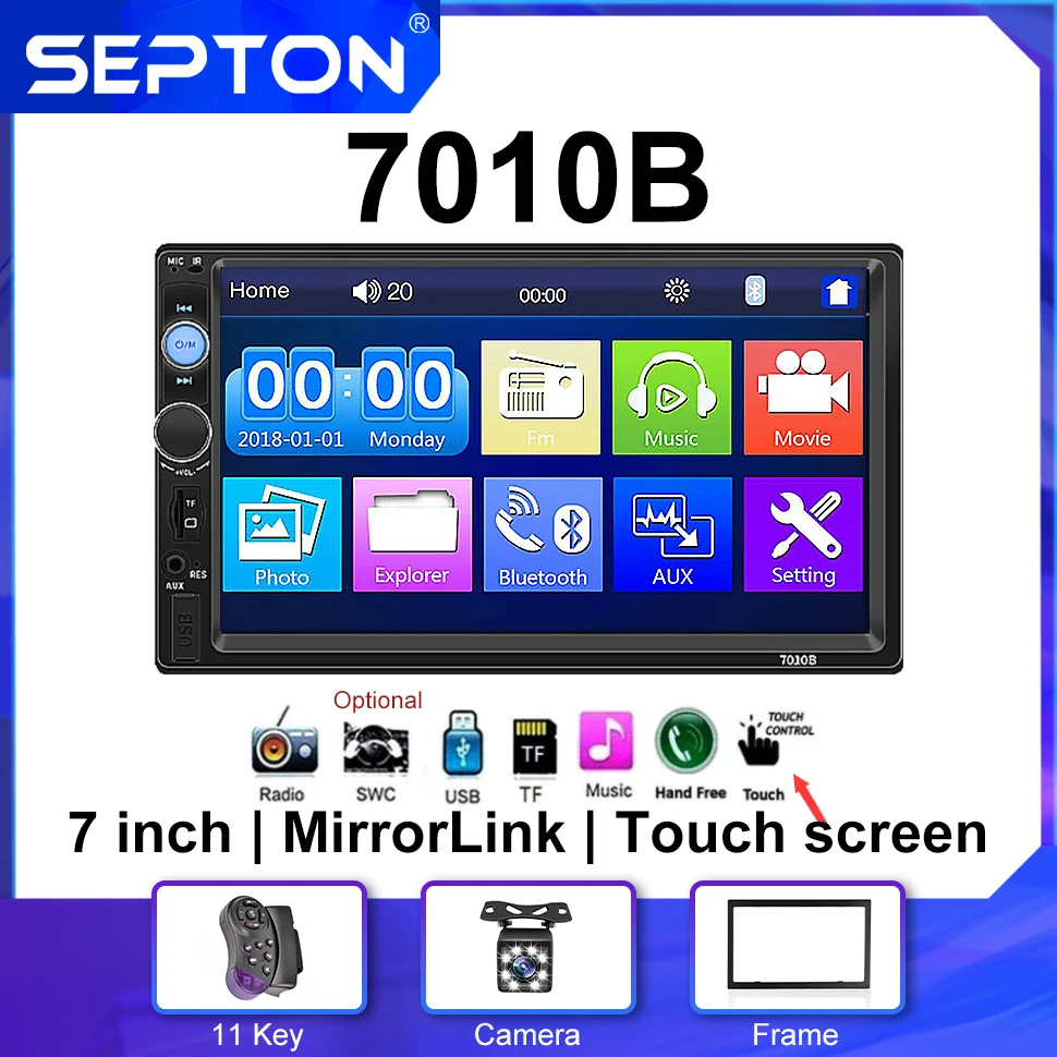 

SEPTON 7 inch HD Touch Screen Multimedia Video Player 7010B For Universal Car MP5/BT/FM/SWC 2 Din Car Radio Stereo Automotive