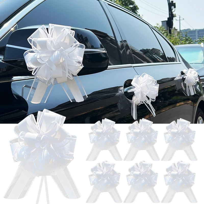 White Wedding Car Ribbon Pull Bows Knot Gift Wrap Bows Wedding Car Chairs Decor Birthday Christmas Party DIY Presents Decoration