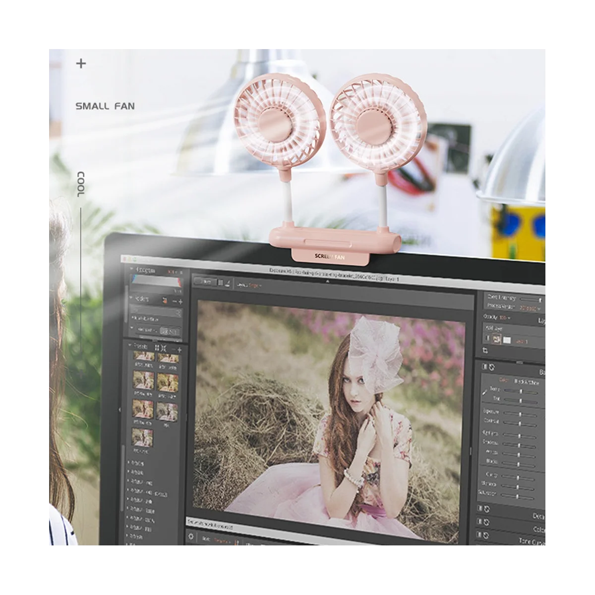 Portable Fan Screen Fan for Office Students Classroom Dormitory Hanging Screen Usb Electric Dual Fan -Blue-ABLM