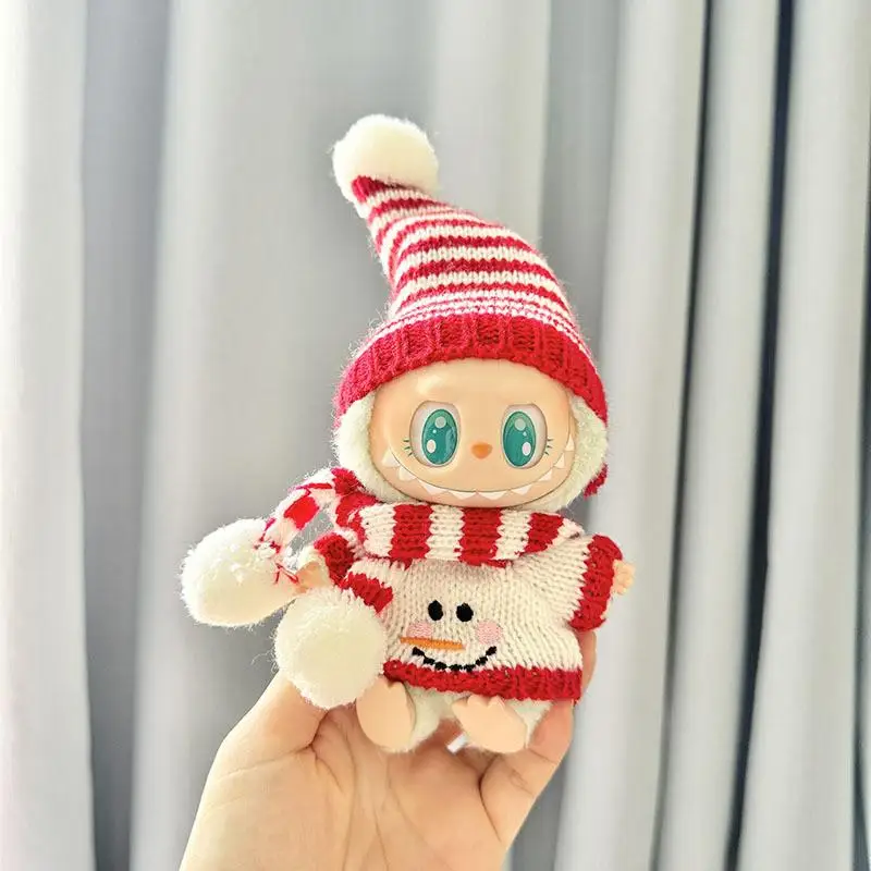 Per 17 cm labubu/mokoko portachiavi Labubu vestiti ciondolo Labubu vestiti per bambini Set cappello a punta pupazzo di neve di Natale