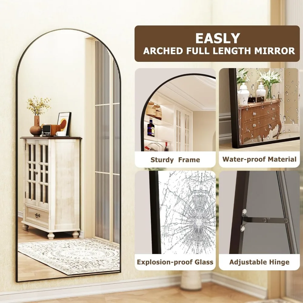 Miroir de sol arqué 36 x 78 pouces – Autoportant ou mural pour salle de bain, dressing, utilisation polyvalente dans la décoration intérieure