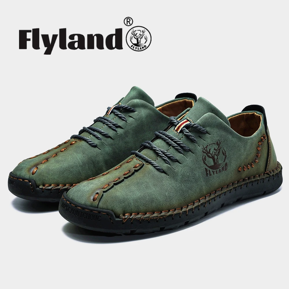 FLYLAND Men's Casual Leather Shoes Outdoor Comfortable High Quality Driving Shoes Handmade loafers breathable sneakers