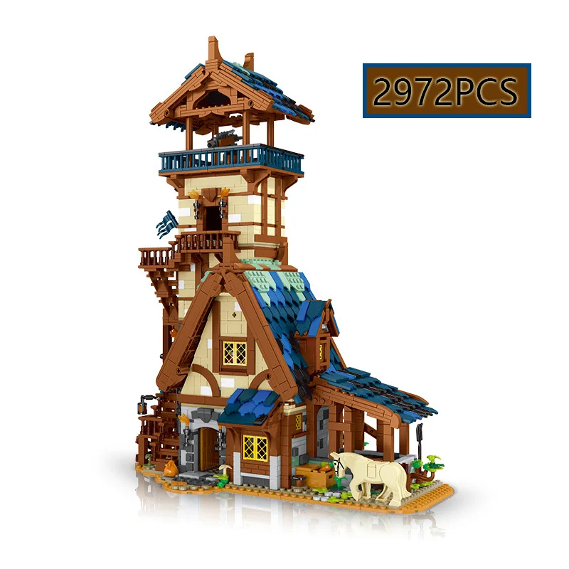 

2972 детали MOC: Средневековая городская сторожевая башня, модель для сборки, игрушка-конструктор, домик-уличный пейзаж, детские развивающие игрушки-головоломки