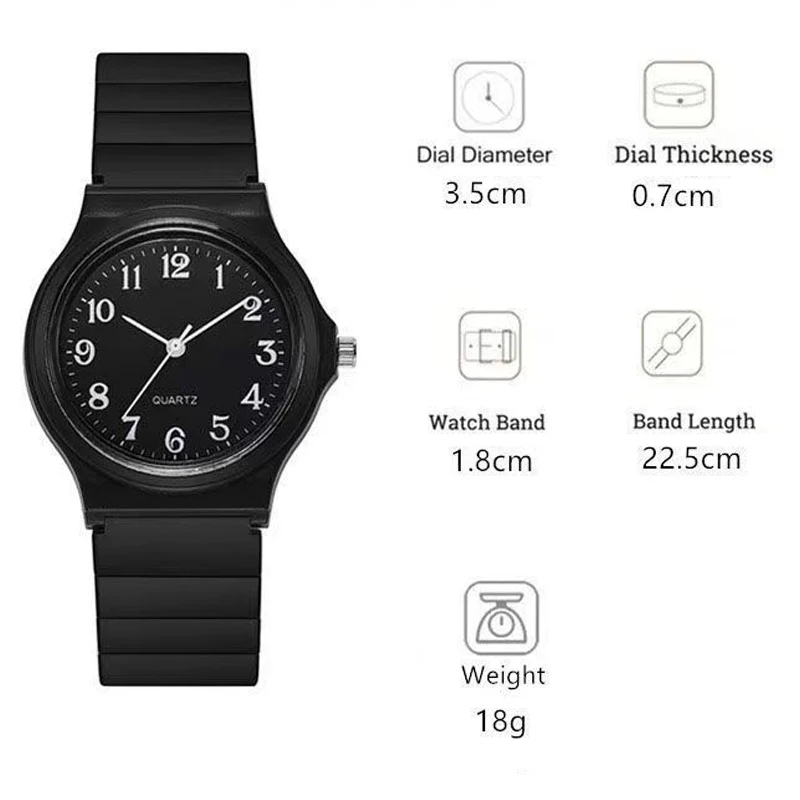 ساعة امتحان بحزام سيليكون ساعة نسائية بسيطة للطالبات كوارتز ساعة يد مقاومة للماء بمينا صغير مستدير للنساء