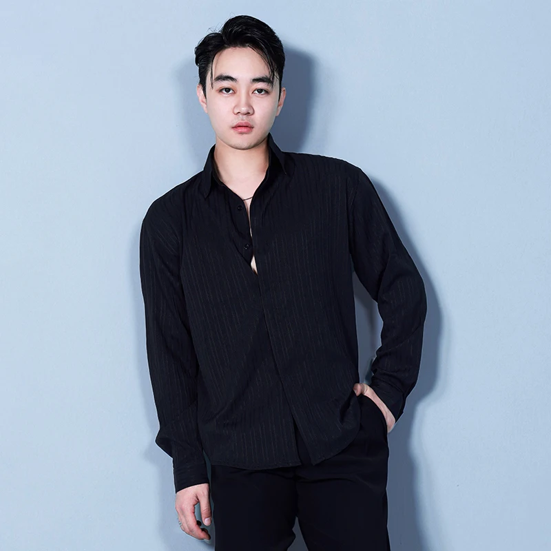 Camisa de baile latino para hombre, ropa de entrenamiento de salón, Top de baile transpirable para adultos, traje de escenario de baile de Tango Samba VBH1019, 2024