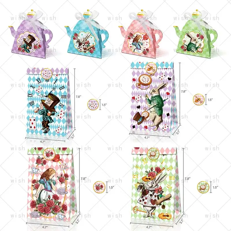 Cartoon Alice in Wonderland Gift Bag Birthday Party Supplies Paper Candy Cookies Box Surprised Baby Shower Decor