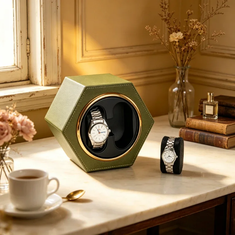 Dual Watch Winder Box Leather Silent Anti Magnetic Automatic Rotator with 2 Speed Settings for Men Home Office Use 시계 와인더