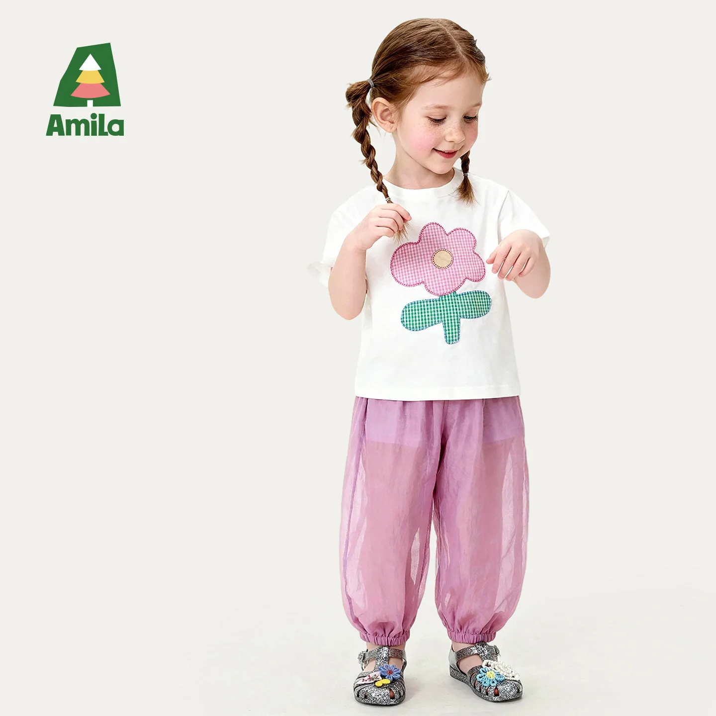 Amila 2026 Summer New Children's Casual Pants With Natural Drape High Elasticity Drawstring Mouth Breathable And Loose Pants