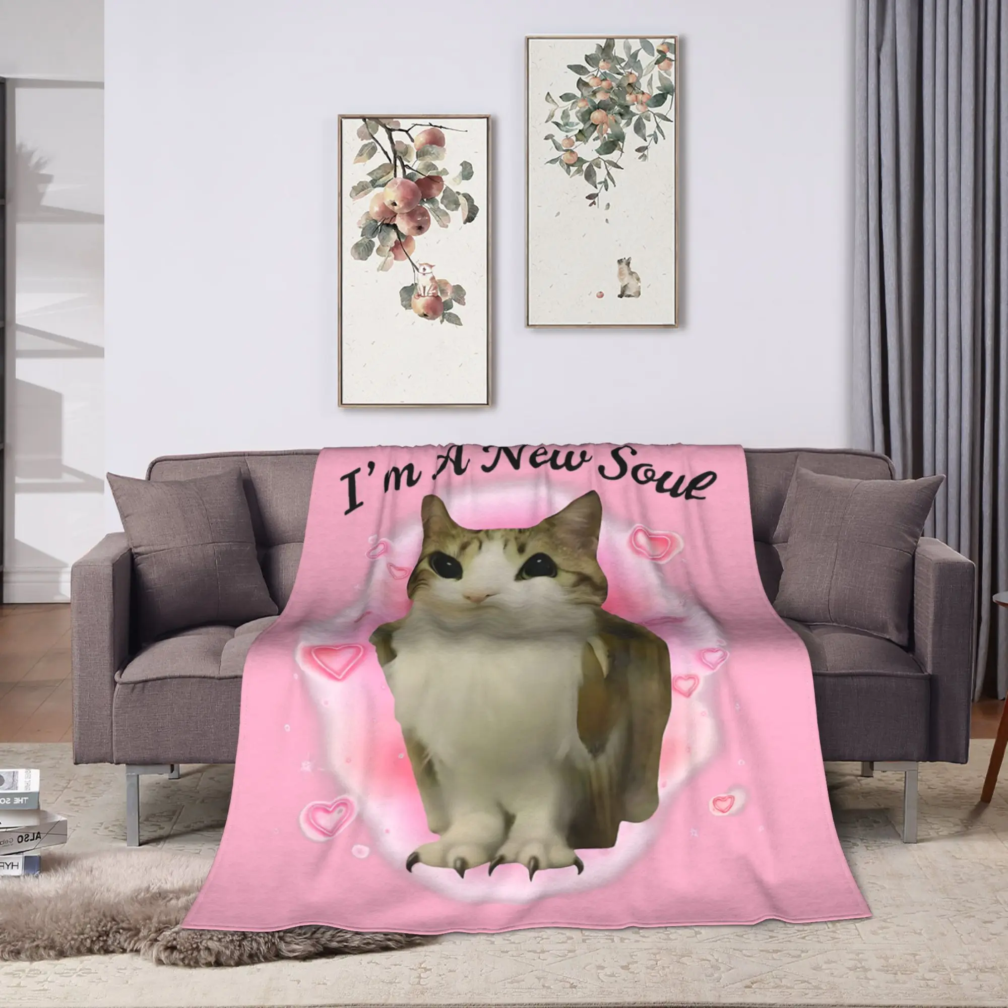 I'm A New Soul Meowl Cat Owl Plush Blanket Students  Flannel Throw Blanket For Couch Chair Warm Custom Quality Bedspread
