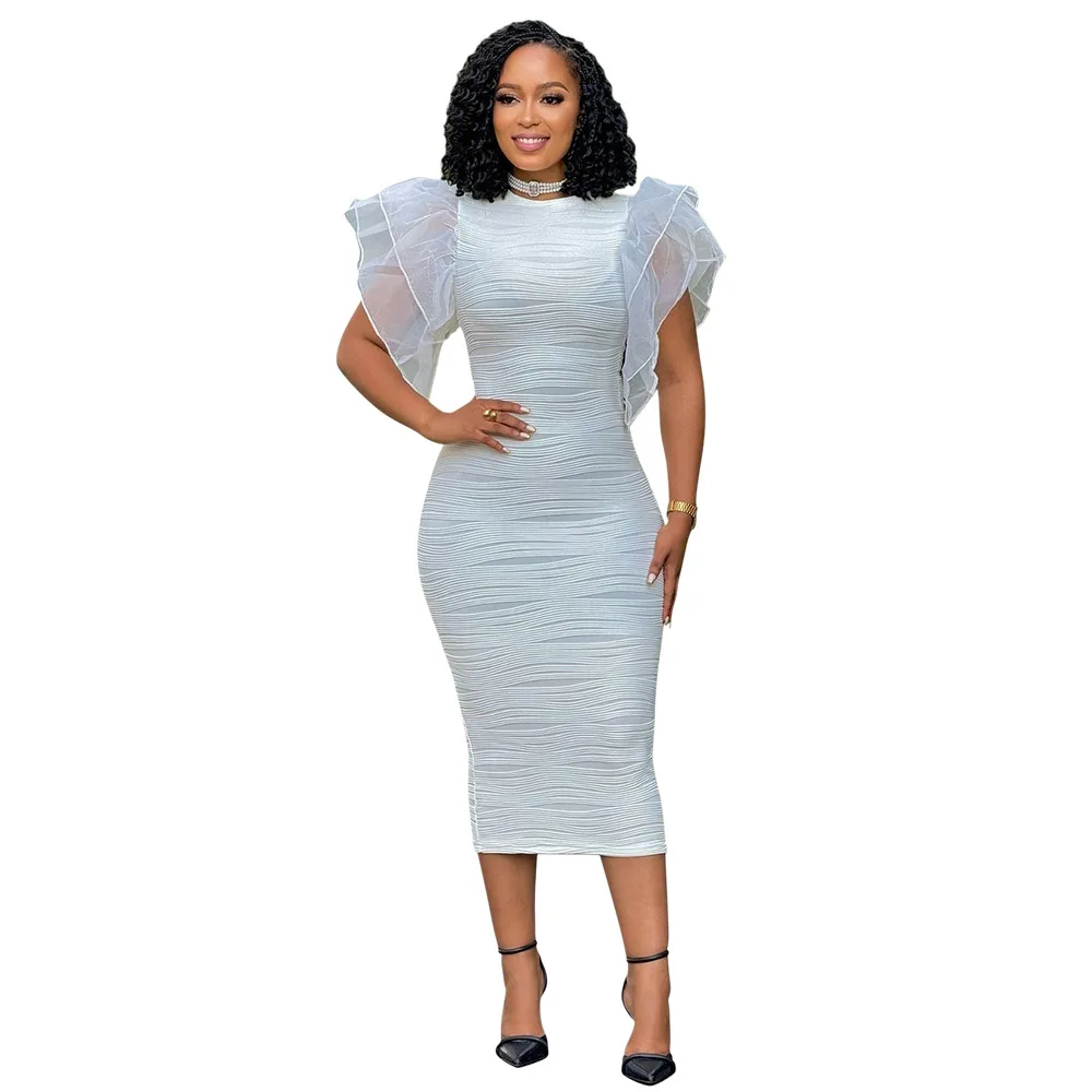 Dashiki African Dresses for Women 2024 Autumn African Short Sleeve Polyester Party Evening Midi Bodycon Dress African Clothes
