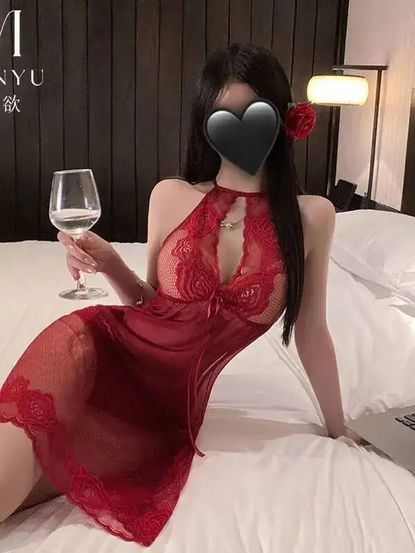 فستان مثير شير بروتيل الدانتيل شبكة الرغبة النقية فستان أنيق التفاف الورك زهرة طباعة معلقة الرقبة فستان شفاف الساحرة CB8V