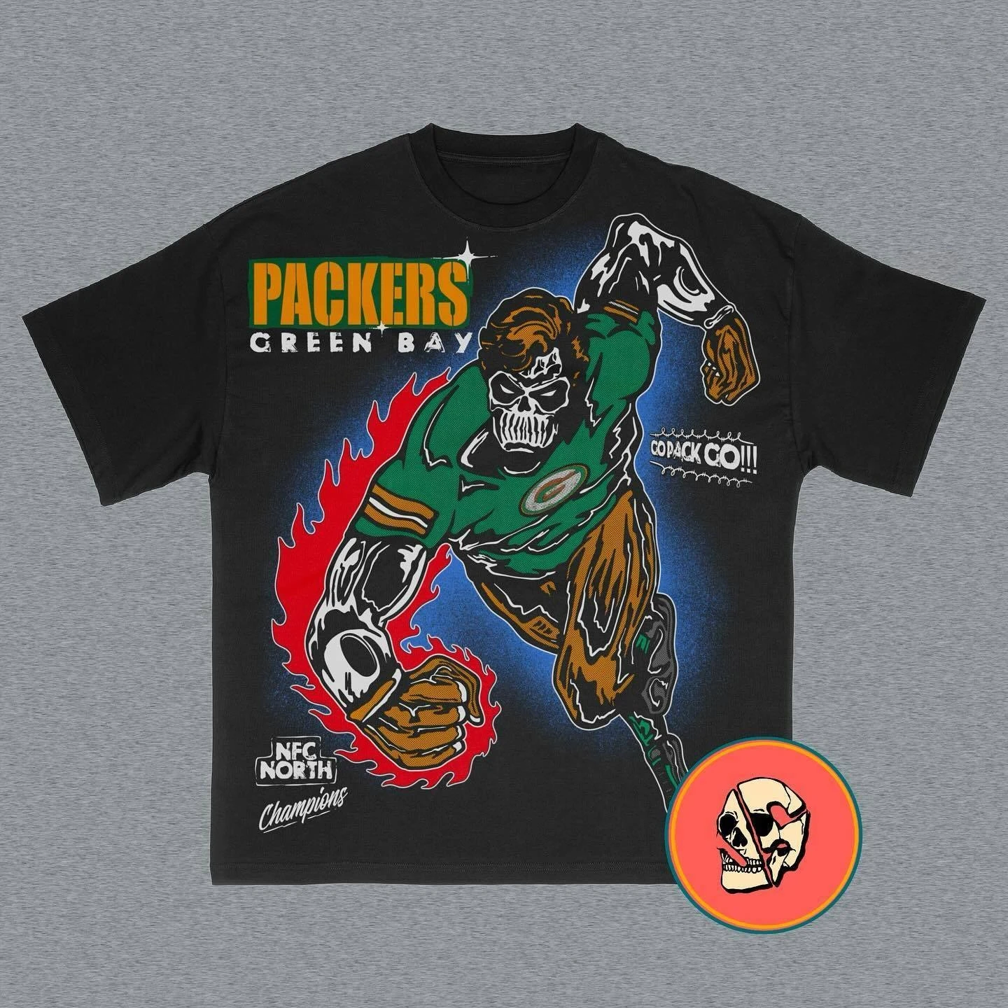 

PACKERS GREEN BAY Skull Rugby Player Printed Vintage Men's Cotton Short Sleeve T-Shirt Summer High Street Casual Loose Top