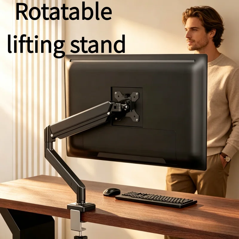 Smooth Gas Spring Single Monitor Arm 13-35", 10kg Load, Rotatable Height Adjustable Stand with C-Clamp & Grommet Base