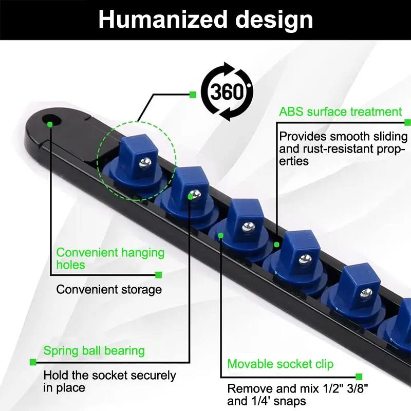 1/2 1/4 3/8 Socket Clip Rail Holder Socket Sliding Stand Sleeve Rail Rack Tool 360° Swivel Socket ABS Socket Organizer〔YY32〕