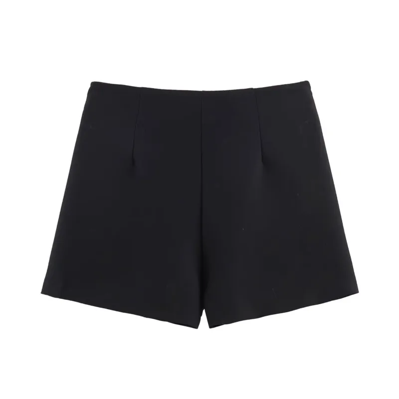 여성 플리츠 스커트 캐주얼 봄 여름 심플 플리츠 하이웨이스트 여성 체인 버뮤다 쇼츠 사이드 지퍼 여성 시크 쇼츠
