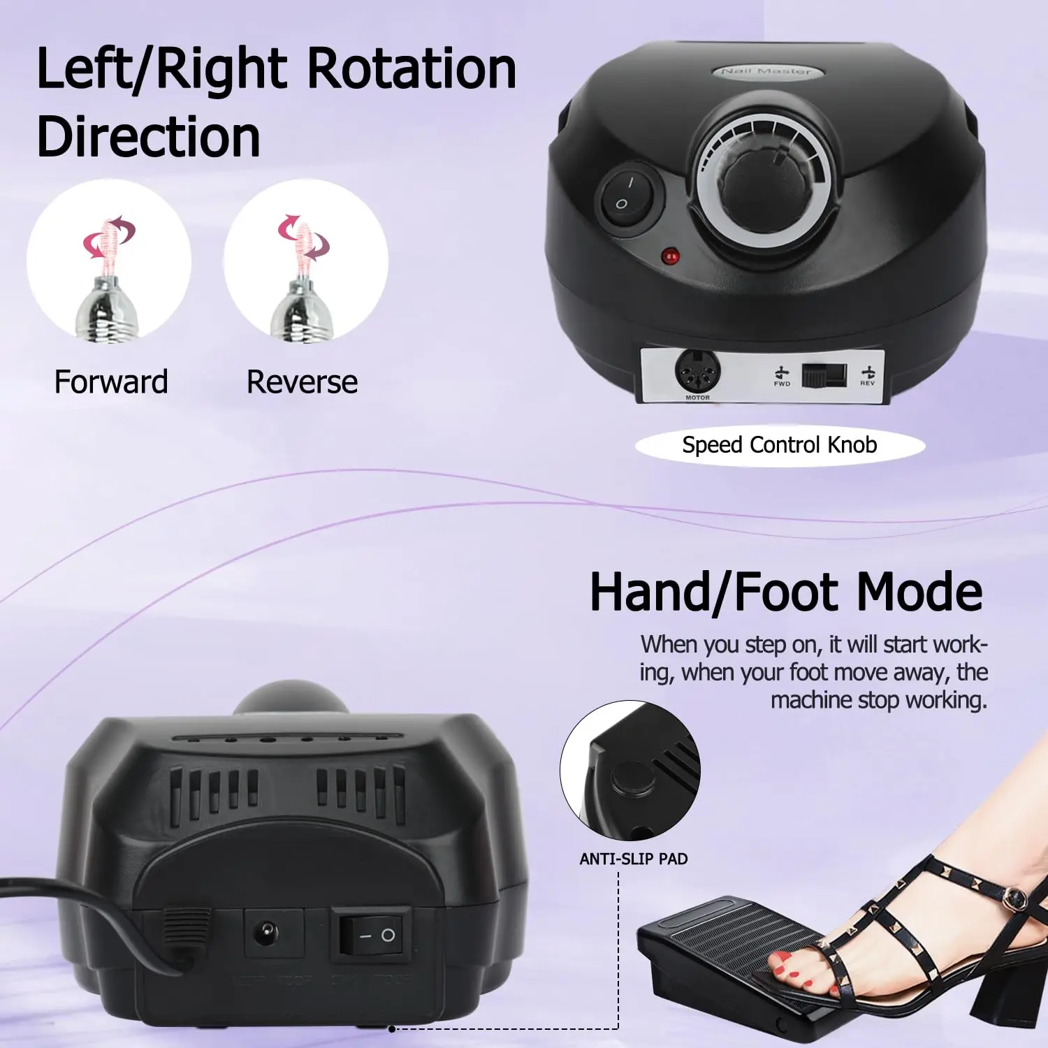 Linmanda broca de unhas acrílica-broca elétrica de unhas com pedal e arquivo conjunto de manicure arquivo de unhas elétrico com brocas de prego