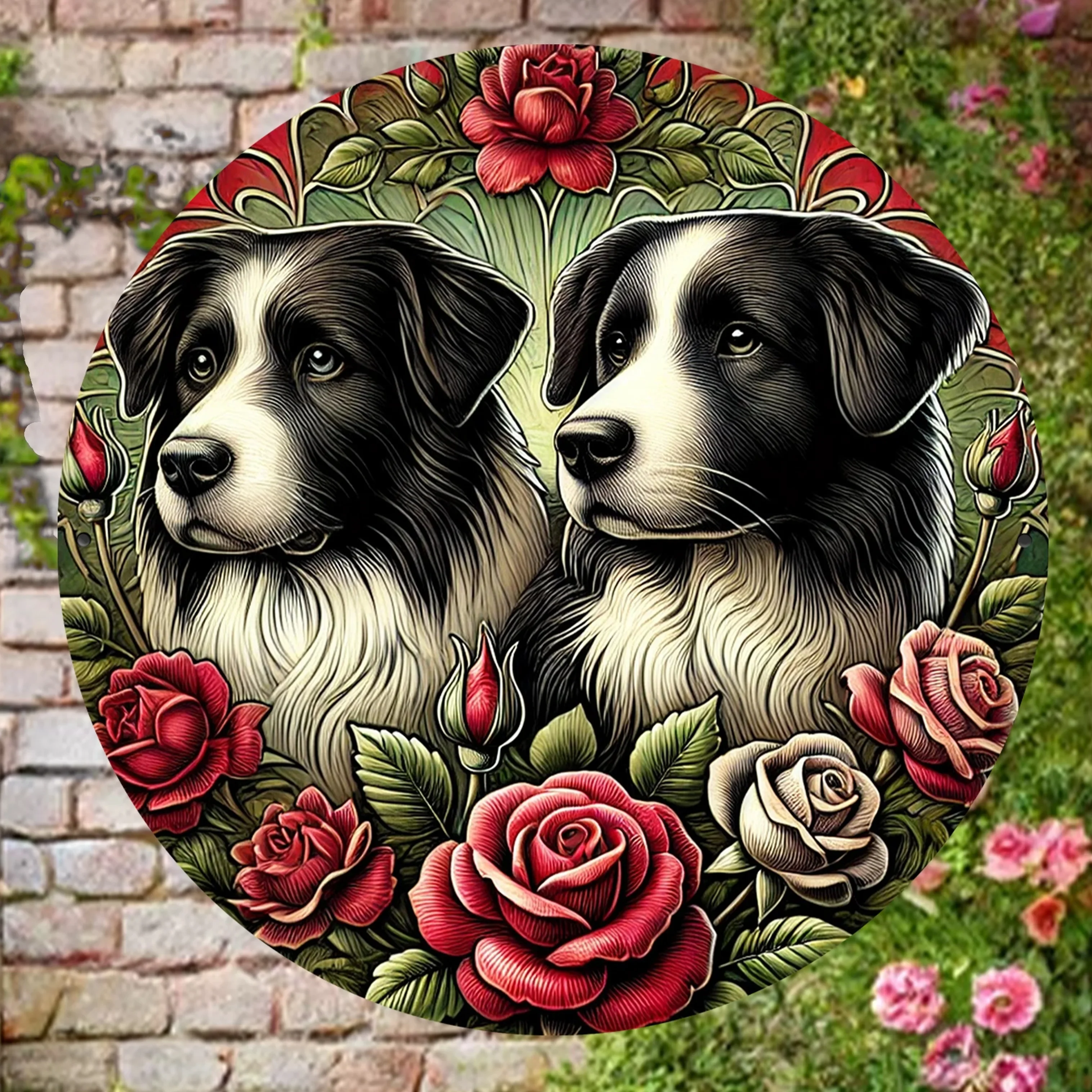 Aluminium-Hunderassen-Kunstset (1 Stück) – Retro Border Collie Metallschilder, Vintage Hunde-Gartenwanddekoration für Zuhause