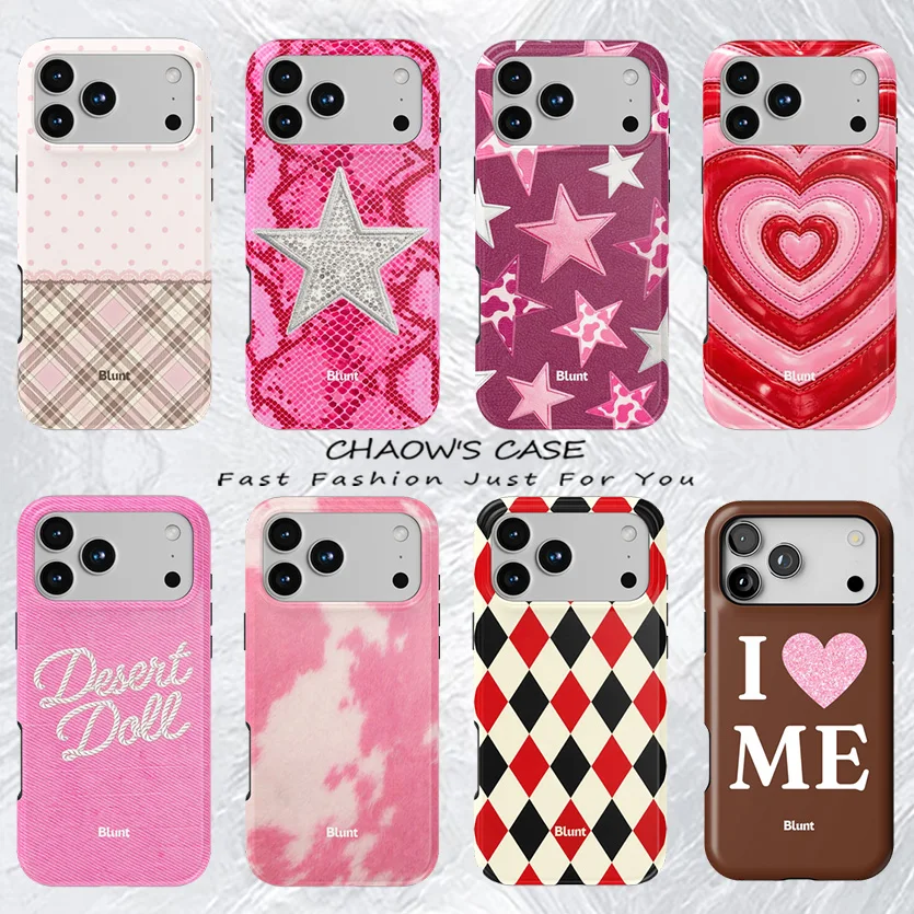 

Luxury Blunt Pink 2K Star Phone Case for iPhone 17 17e 16e 16 15 14 13 12 11 Air Pro Max Plus Double-layer Back Cover