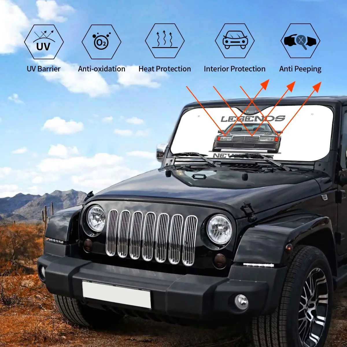 Vintage Car W201 Sunshade Windscreen Classic 190E Awesome Car Front Window Visor 70x130cm Car Sunshade Blinds Sun Shade Protect