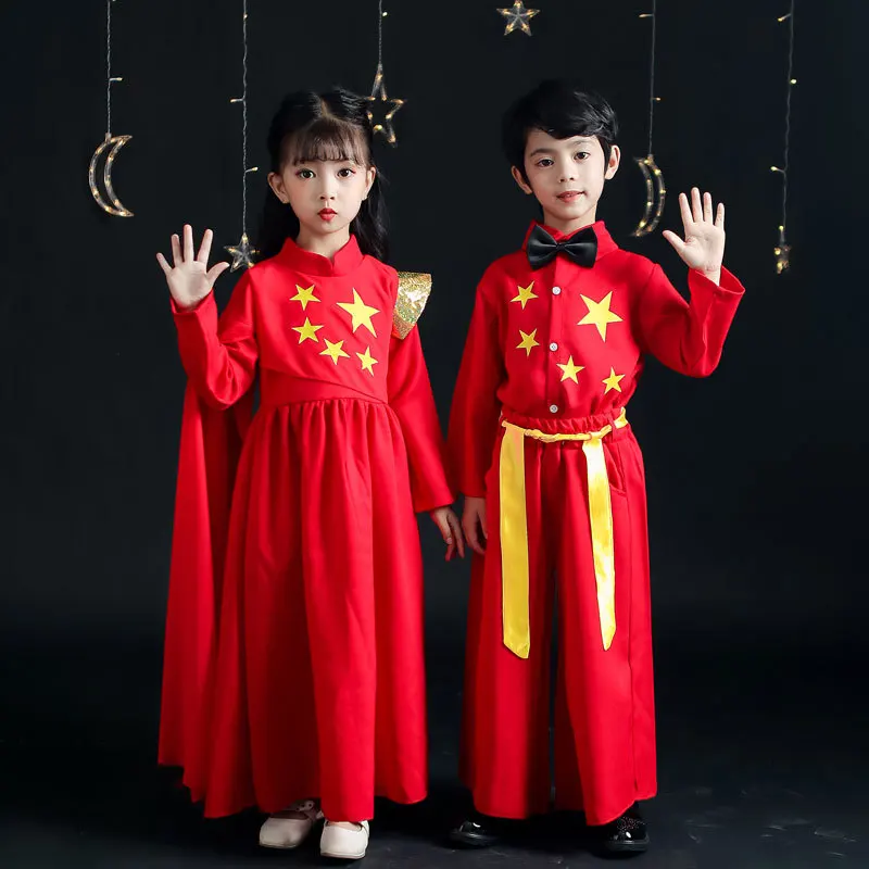 

Boys Chinese Lovely Tang Suit Children Embroidery Cotton Hanfu Children Perform Costumes Girls Traditional Photography Clothing