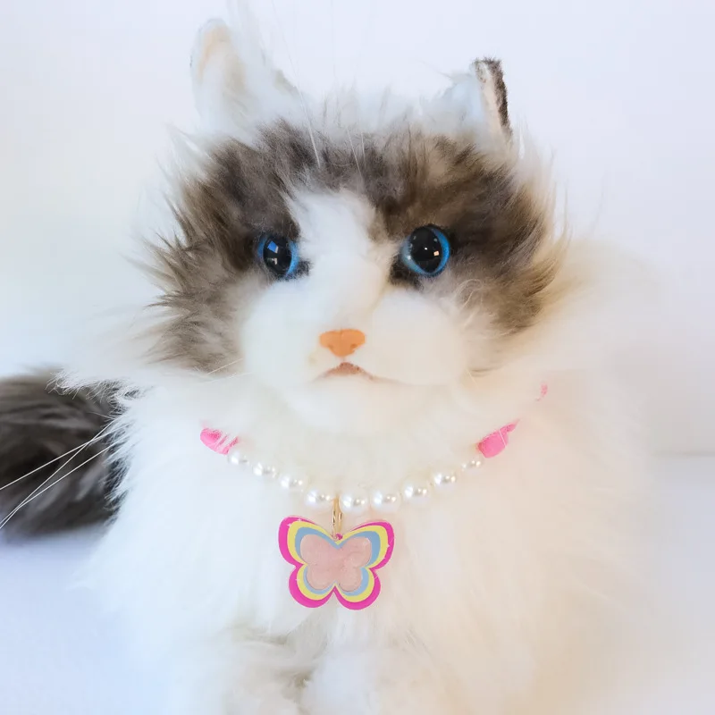 Accesorios para perros, Collar de perlas hecho a mano con dopamina para mascotas, Collar con colgante de mariposa Floral de cereza de amor para perro y gato, Collar ajustable