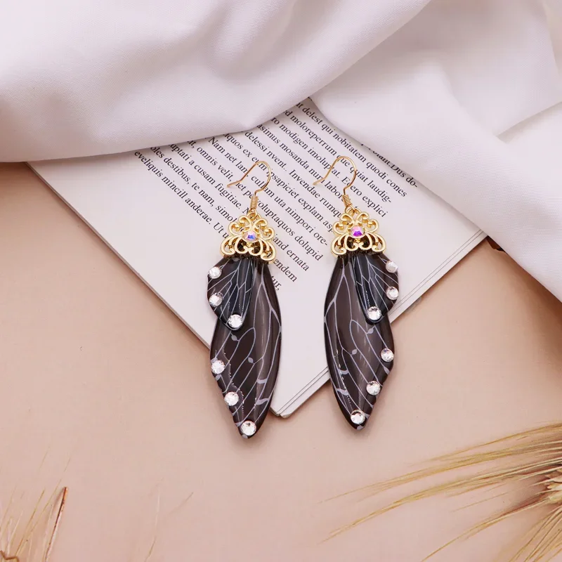 Minar Fantasy Clear Blackw White Stripes Resin Butterfly Drop Earrings for Women Girls Bling Rhinestone Simulation Wings Earring image 6