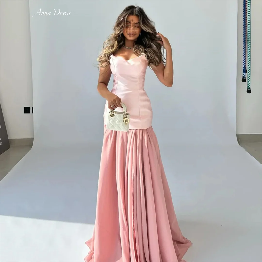 

Anna Pink Elegant Party Dresses Woman Satin Tube Top Wedding Party Dress Custom Made Line A Women Evening Dress Floor-to-ceiling