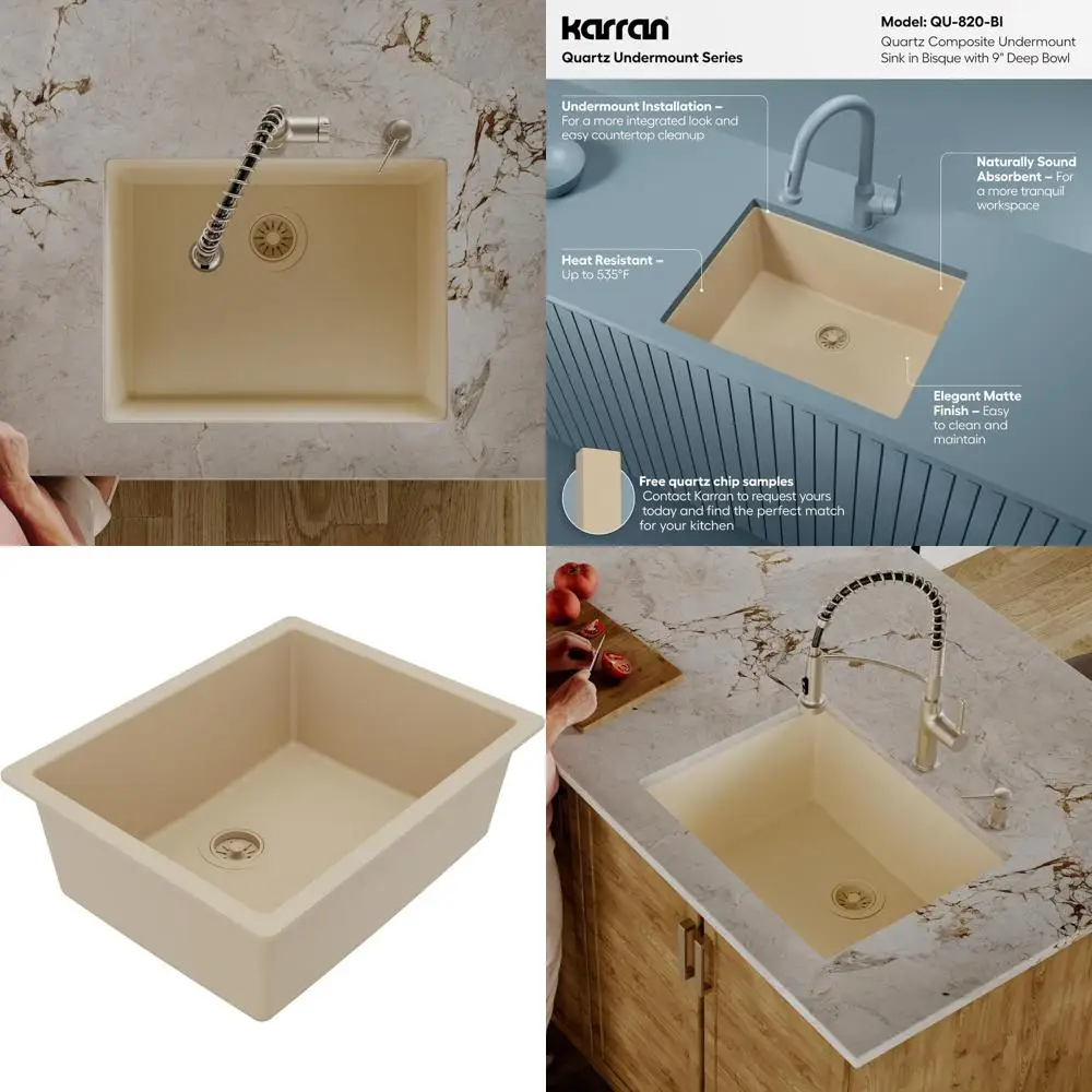 QU-820 Undermount 24.38 in Single Bowl Quartz Kitchen Sink in Bisque