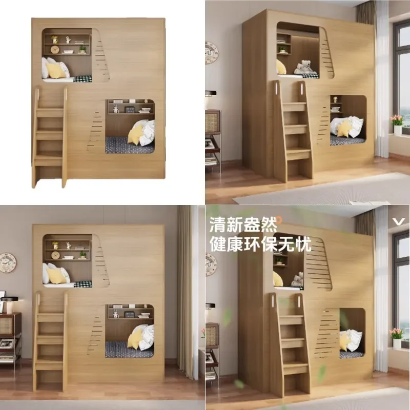 Solid Wood Capsule Bunk Bed for Hostel Apartment Dormitory Kids Students Space Saving Upper Lower Sleeping Furniture