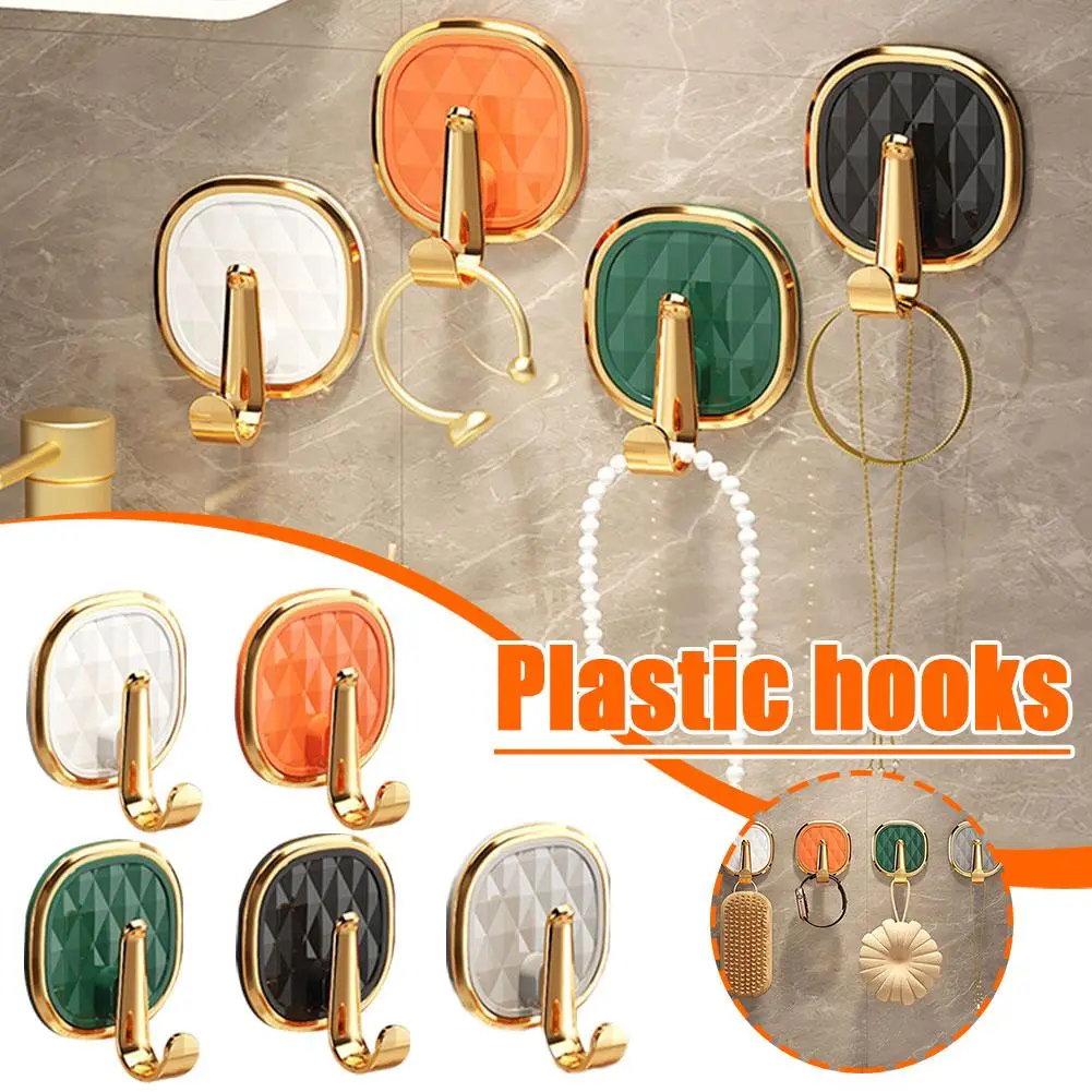 Plastic Hook Sticks Non-Punching Strong Sticky Hooks No Trace Wall Hooks for Kitchen Bathroom Bedroom Office Hangings Hooks K2P8