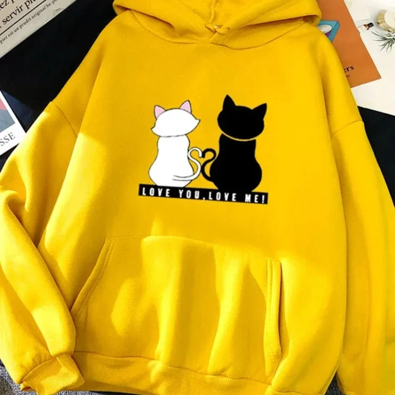 Sudadera con capucha de manga larga para Mujer, ropa de calle Harajuku con estampado de gato, Jersey informal, otoño y primavera, 2023