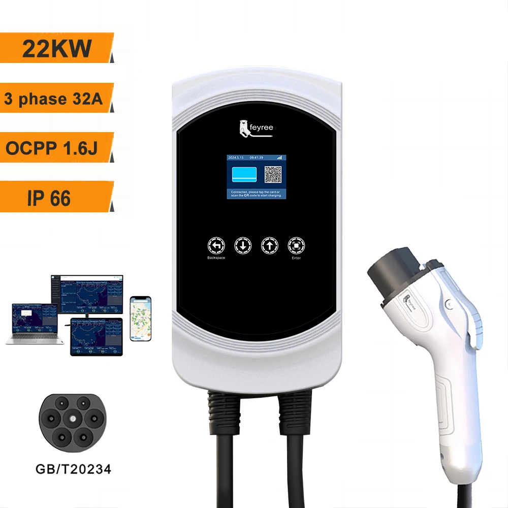 Feyree 22 kw ev fast charger OCPP1.6J electric  car station phase 3  32A  home  EV Electric Car