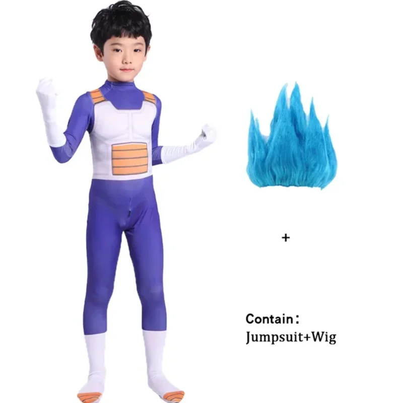 Disfraz de superhéroes de Anime para niños y adultos, traje de Cosplay de Son Goku, película Vegeta, mono de pelo negro