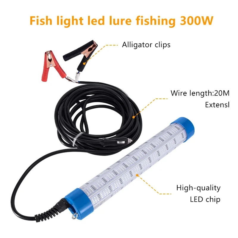 Led Fishing Light 300w Waterproof IP68 AC/DC 27000LM Catching Salmon Large Fish Squid Boat Fishing Light