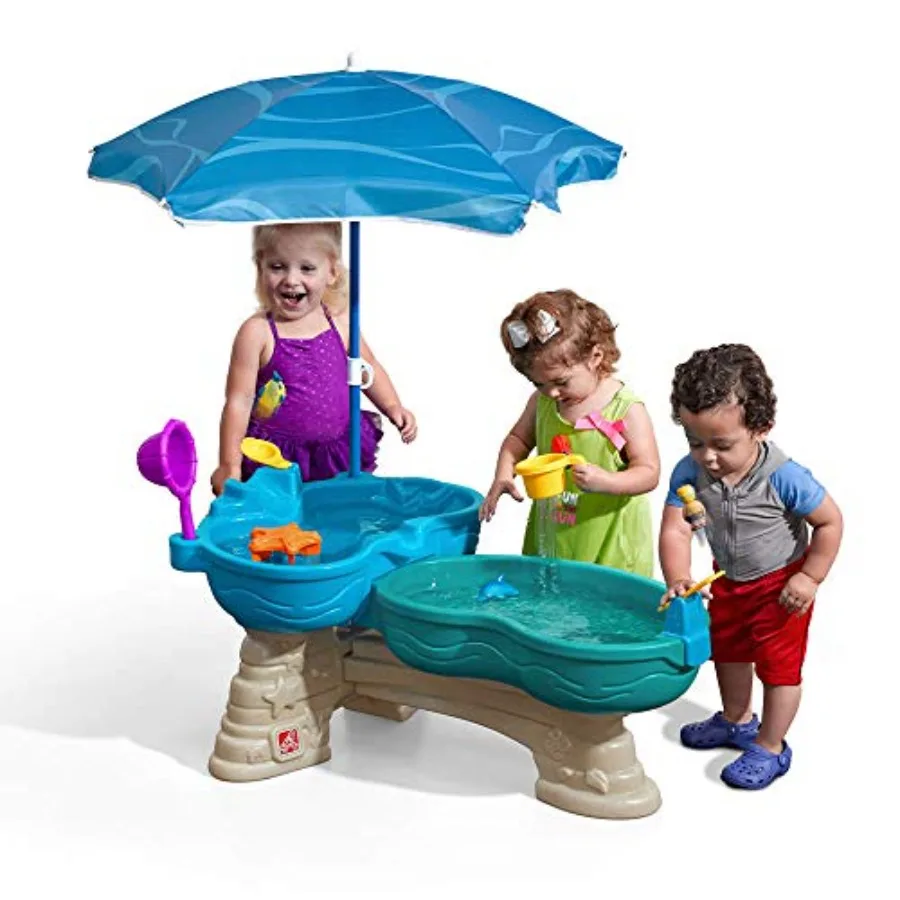 

Step 2 Spill and Splash Seaway Water Table for Two-Tier Outdoor Water Sensory Table with Umbrella Ages 1.5+ Years Old 11 Piece